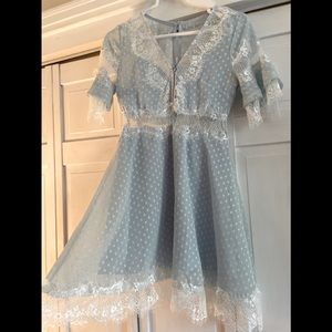 Fx Halloween baby blue Swiss dot & lace princess mini dress size M